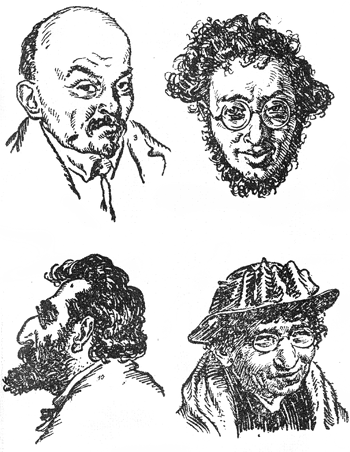 Juutalaisbolsevikkeja: Lenin, Radek, Martov, Goldman.